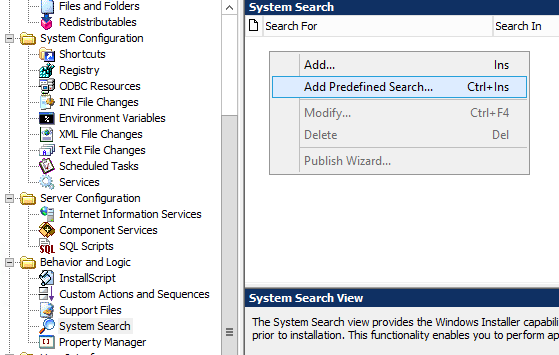InstallShield Add System Search